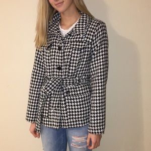 Black and White Houndstooth Coat